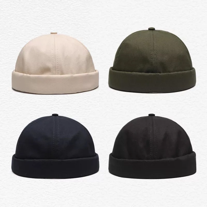 

Unisex Solid Sailor Biker Cap Men Adjustable Casual Brimless Skull Loop Beanie Hat Solid Men Hat Summer Women's Hats