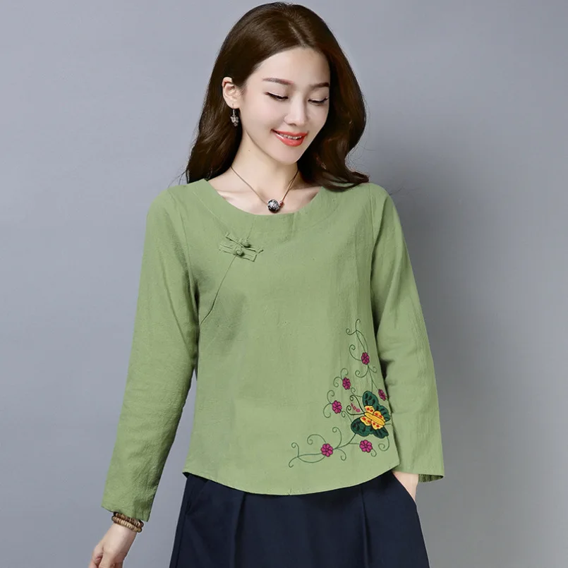 Рубашка Ципао с цветочным принтом Топ длинным рукавом традиционный китайский