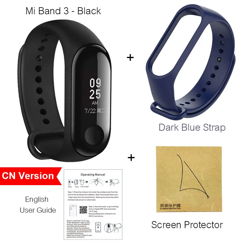 CN DarkBlue Strap Браслет для Xiaomi Mi Band 3 Miband 3 Умный Смарт Фитнес браслет трекер с Шагомер 0,7" OLED Сенсорный экран Водонепроницаемый ми бэнд 3 мибенд 3 - Цвет: CN DarkBlue Strap