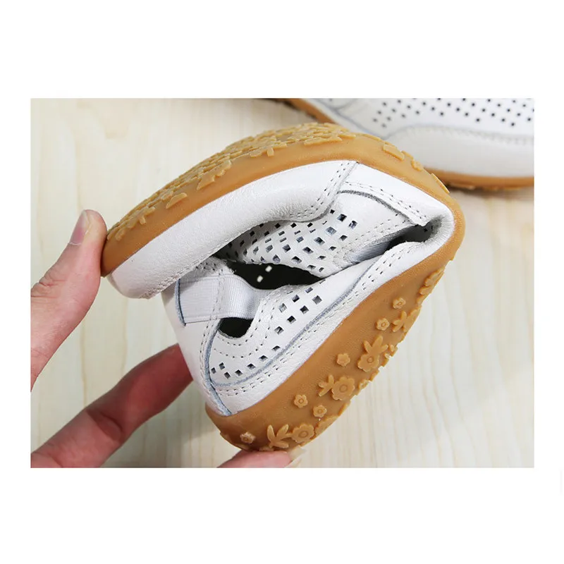 

GKTINOO New Split Leather Women Summer Shoes Cut-Outs Woman Loafers Fashion Hollow Women's Flats Breathable Female Shoe