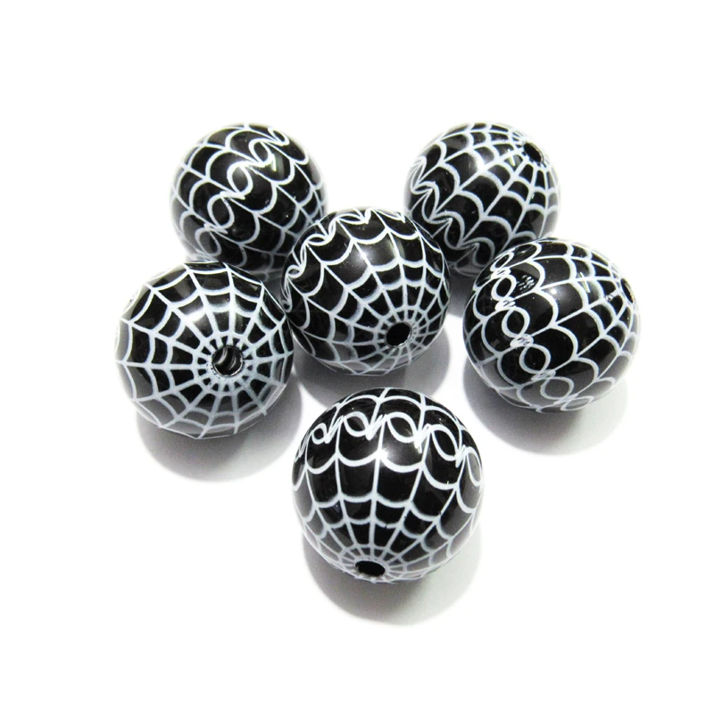 

Wholesale Newest 20mm 100pcs/bag Acrylic Solid Print Spider Web Beads For Chunky Halloween Kids Necklace/Jewelry