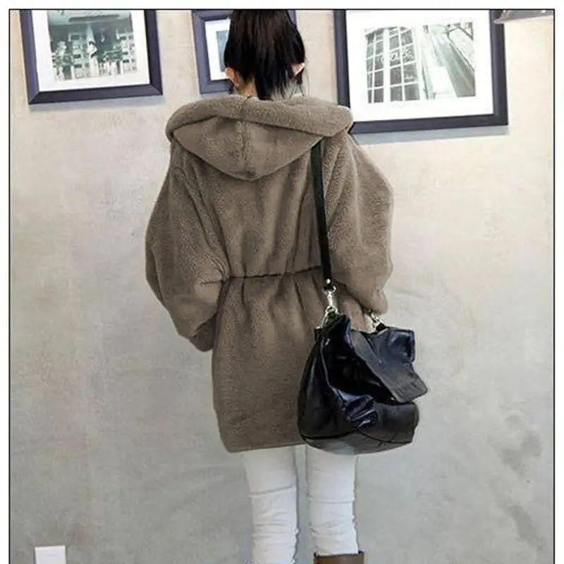 Winter Cotton Women's Coat Hooded Long Sleeve Cardigan Sashes Loose Solid Thick Fashion Office Lady Coat Parkas