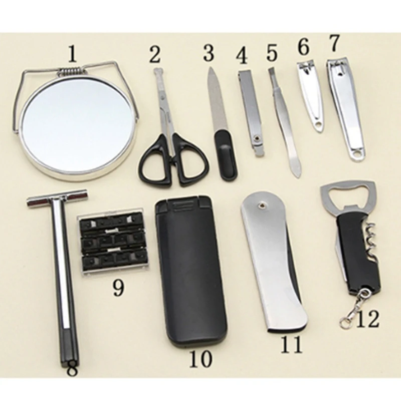 

Travel Professional Nail Manicure Set Grooming Kit Include Nail Clipper Tweezer Mirror Nail File Razor Scissor