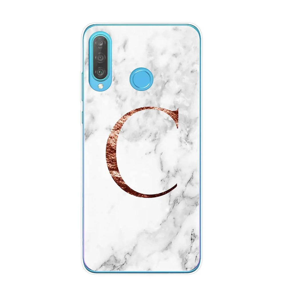 Письмо монограмма A B C D Белый Мраморный Мягкий ТПУ чехол для телефона Coque Huawei P30 P20