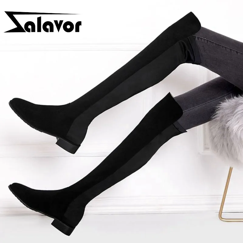 ZALAVOR/женские Стрейчевые сапоги модные пикантные Сапоги выше колена однотонная