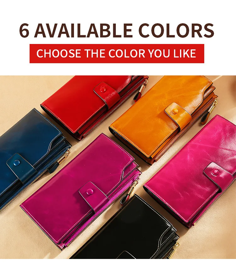 2019 A/W Luxury Oil Wax Cowhide Leather Women Long Wallet RFID anti-Theft Bag Purse Credit Card Holder Money Holders Retro Bags