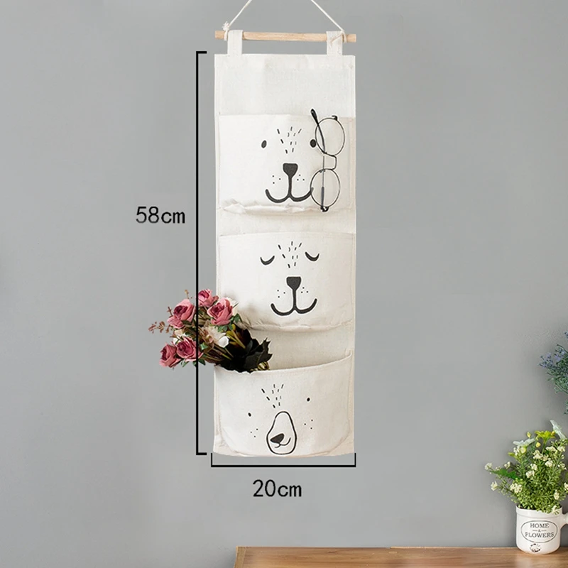 

Home Furnishing Cotton Linen Fabric Storage Bag Wall Hanging Bag Wardrobe Finishing Door Solid Color Storage