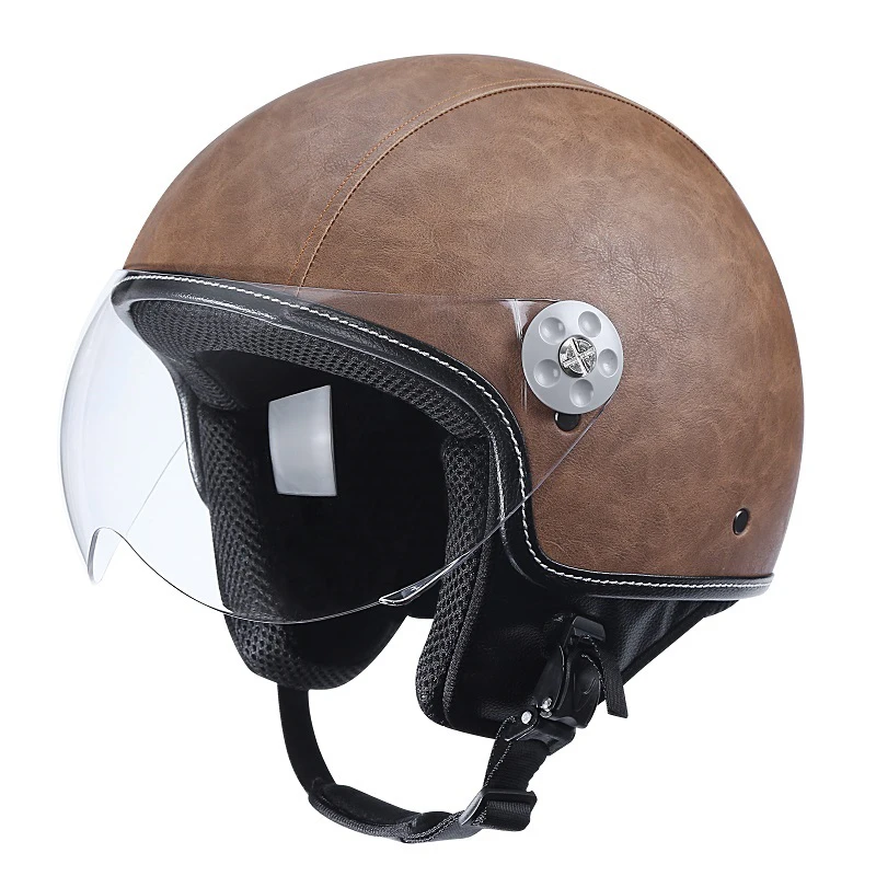 

Motorcycle Helmet Leather Open Face Vintage Retro Casco Commute Scooter Cafe Racer Classic Casque Safety Capacete De Moto