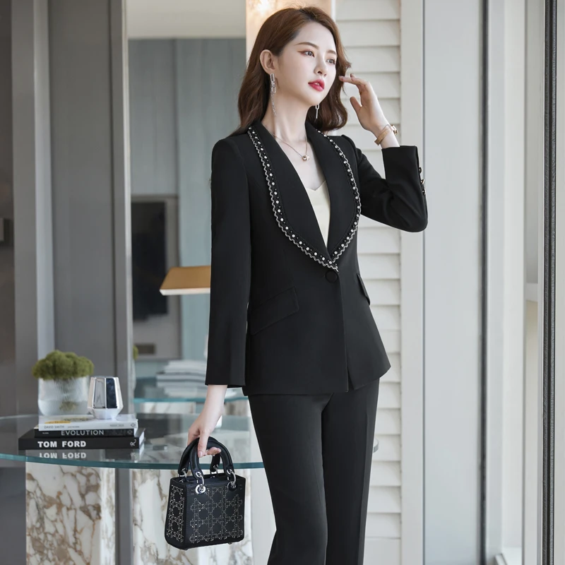 YUZACDWX White Pant Suit Set 2 Piece Purple Black Color Fashion Style for Office Ladies Career Formal Wear Winter enlarge