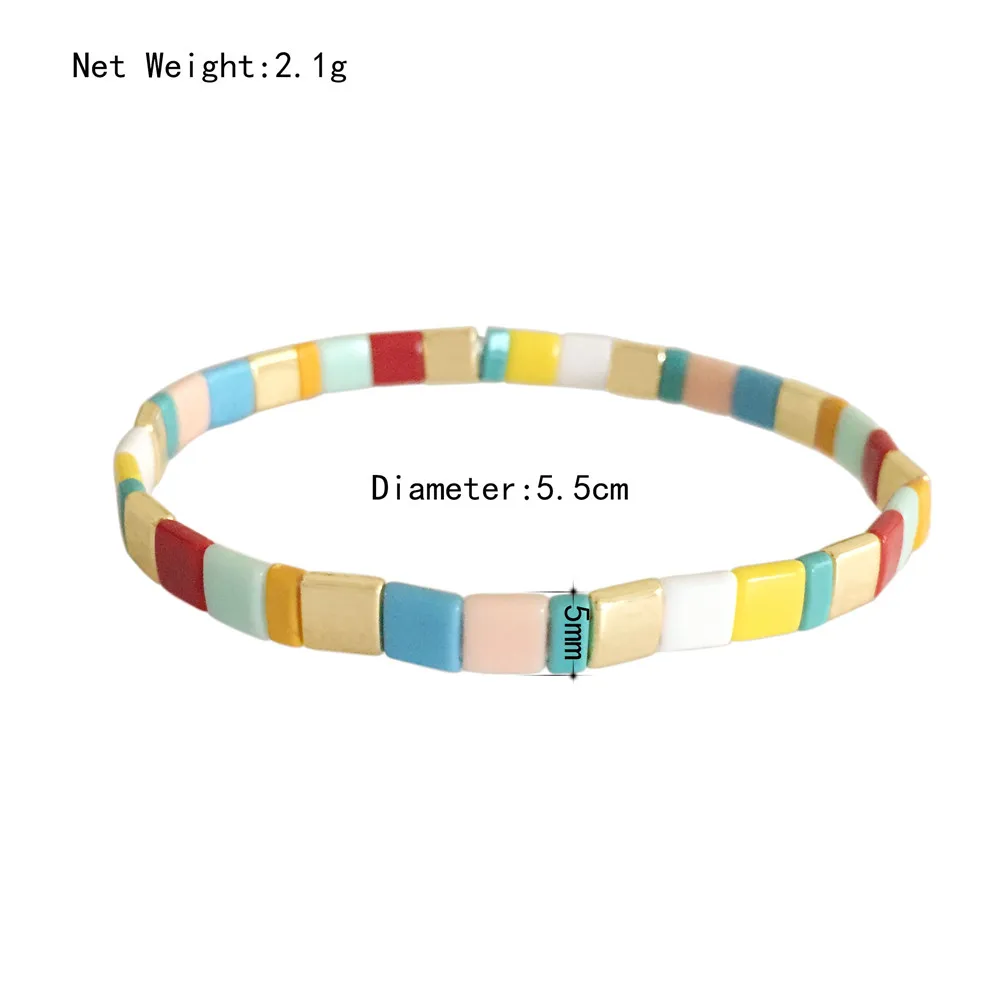 

Summer Boho Women Fashion Bracelet Colorful Flat Acrylic Linked Bracelet For Women Jewerly Wholesale