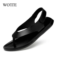 wotte summer men leather sandals new design fashion casual black slip on sandals man mens flat rubber leather flip flops
