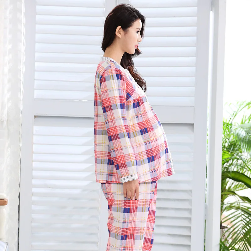 Весенне летнее тонкое клетчатое платье в стиле Луны брюки костюм для беременных