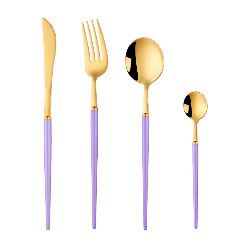 Purple Gold 16/24 шт. Роскошный белый набор столовых приборов Золотые Столовые приборы Наборы Ресторан столовые приборы Нержавеющая сталь посуда ложек и вилок - Цвет: Purple Gold