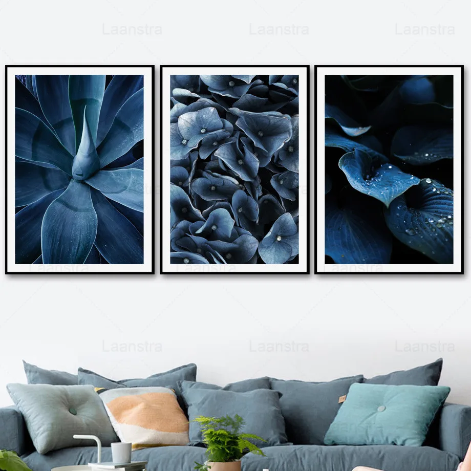 

Dark Navy Blue Plant Flower Picture Living Room Decoration Painting Home Decoration Canvas Painting Wall Art Poster Home Decor
