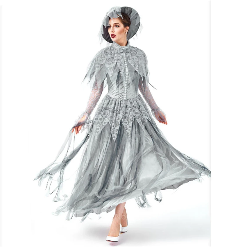 Виктория благородный женский костюм вампира невесты Скелет страшный платье на