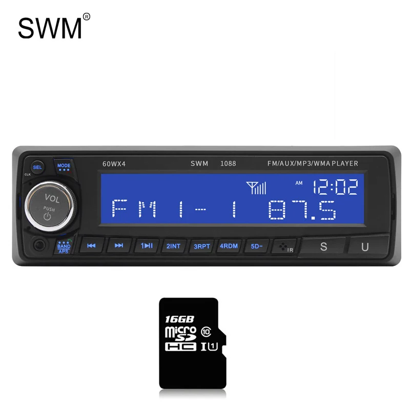 Radio with 16GB Card Swm Автомобильный mp3 плеер Авто радио со светодиодным дисплеем Bluetooth 4*60 Вт Aux аудио Mp3 Mp4 Mp5 навигация 12 в радио Coche стерео - Цвет: Radio with 16GB Card