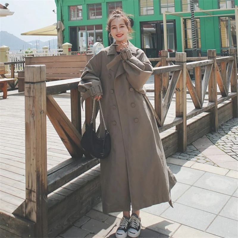 

Pure color elegant women's trench coat autumn clothing double-breasted slim over-the-knee women's windbreaker M466