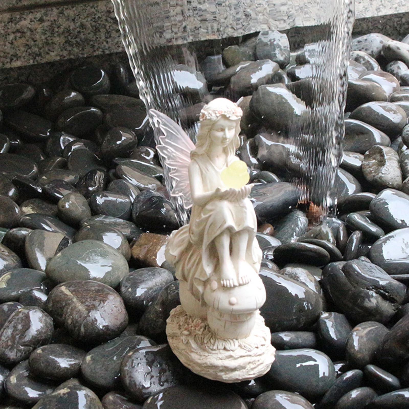 

Fairy Sculpture Portrait with Wing Solar Courtyard Statue Weatherproof Decor