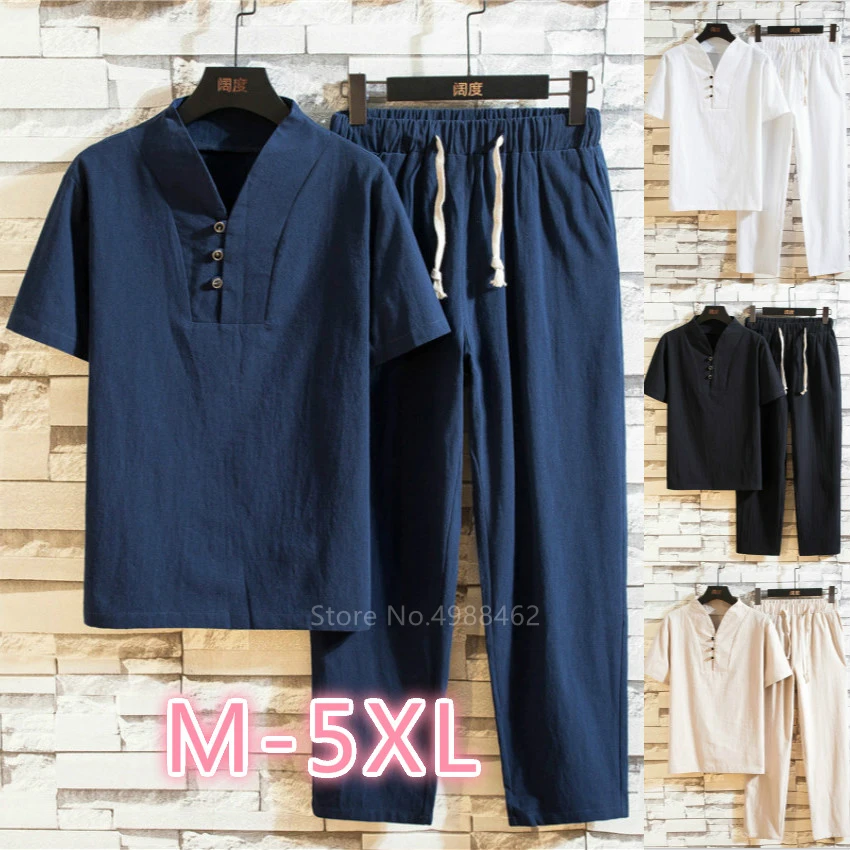 Летняя льняная одежда в китайском стиле Мужская короткая Униформа тайцзи
