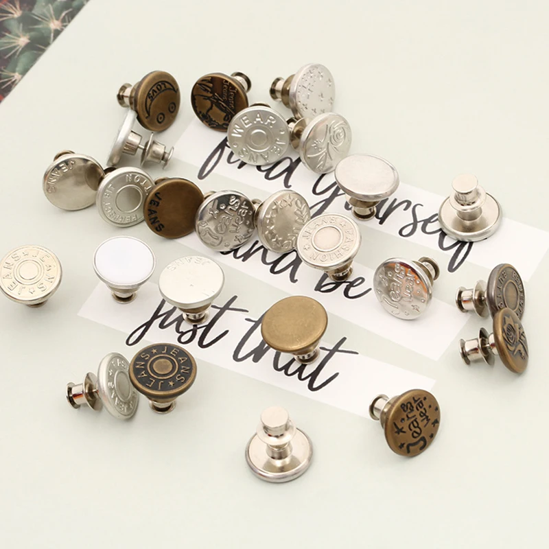 

5 10PCS Detachable Retro Metal Buttons Snap Fastener Pants Pin for Jeans Retractable Button Sewing-Free Perfect Fit Reduce Waist