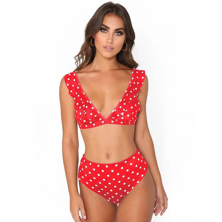 Бикини с высокой талией гофрированное сексуальное бикини глубокий v-образный