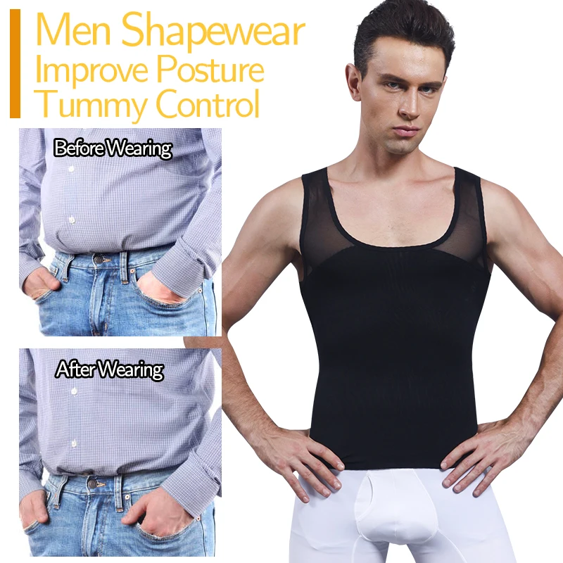 Men Slimming Body Shaper Compression Shirt Tummy Control Summer Underwear Waist Trainer Vest Workout Shapewear Fitness Tank Tops