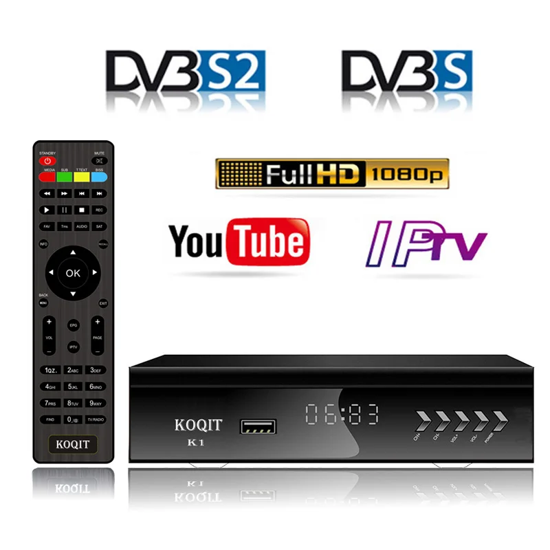 KOQIT K1 приемное устройство DVB-S2 цифровой спутниковый приемник спутникового Fider DVB S2 декодер тюнер Wi-Fi Youtube m3u IPTV Biss vu захвата - изображение