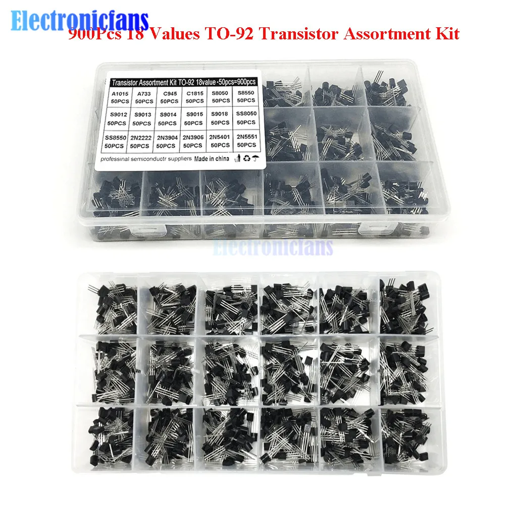 

900Pcs/set 18 Values TO-92 Transistor Assortment Kit A1015 C1815 S9018 2N2222 2N5551 S8050 PNP NPN Transistors Triode Pack