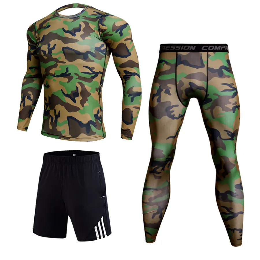 

Men's camouflage thermal underwear set Short sleeve thermal underwear base layer male sports compression shirts