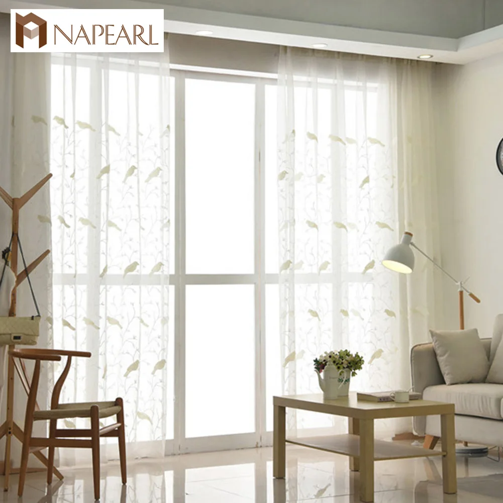 NAPEARL 1 шт. вышивка домашний декор ветви прозрачные шторы Птицы дизайн драпировки современный пасторальный стиль тюль для спальни