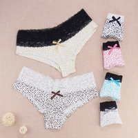 6pcslots cotton lace briefs panties women leopard printed panty sexy underwear fashion underpants breathable bow shorts