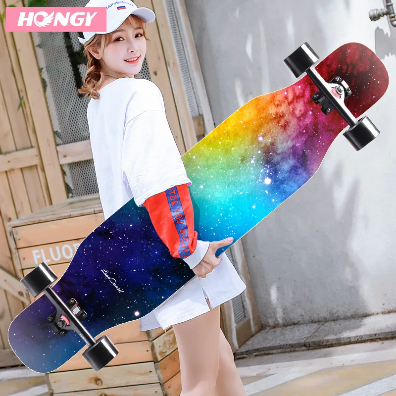 7-Layer Maple Wood Skateboard 43in Double Rocker Steel Dancing Longboard Girls Women Beginner Highway Scooter Skater Long Board