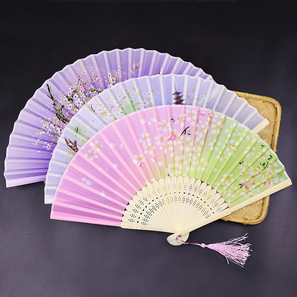 

Vintage Style Silk Folding Fan Plum Blossom Bamboo Flower Pattern Art Craft Gift Home Decoration Ornaments Dance Hand Fan