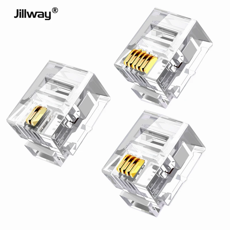 

Jillway RJ11 crystal head Connector RJ11 Telephone Modular Plug Jack 6P6C 6P4C 6P2C2C gold-plated crystal head 6 Pins 100PCS