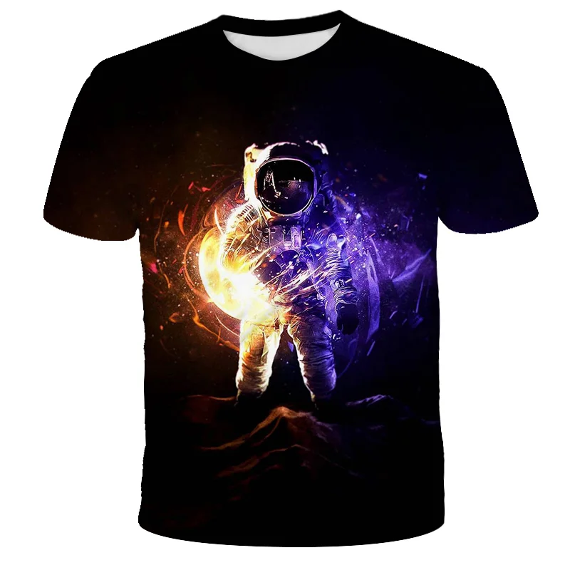 

2021 New Summer Men's T-shirts Fashion Short-Sleeved 3DO Collar Casual Shirt Astronaut Print Men's XXS-6XL Oversized Shirt
