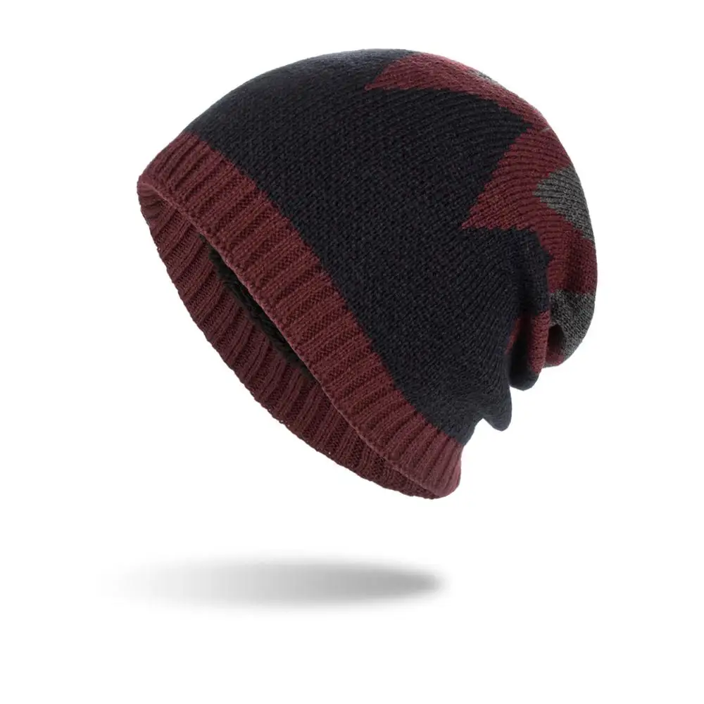 

HanXi HanXi New Unisex Winter Hat Beanie for Women Men Velvet Patchwork Knitted Hats Warm Ski Caps