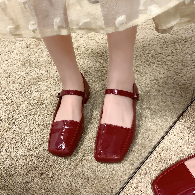 

Casual Heels Lace-Up African Woman Shoe All-Match Chunky Sandals Branded Pumps Shallow Mouth 2021 Square Toe Mary Jane Slip On C