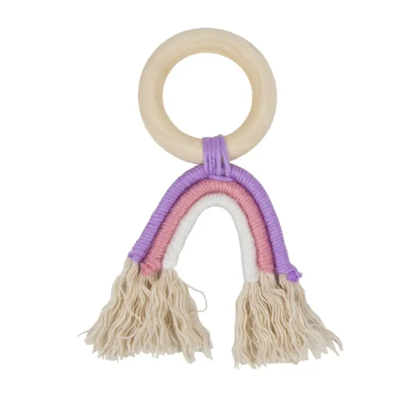 

Newborn Teether Woven Rainbow Hand Bell Ring Baby Teething Molar Bracelet