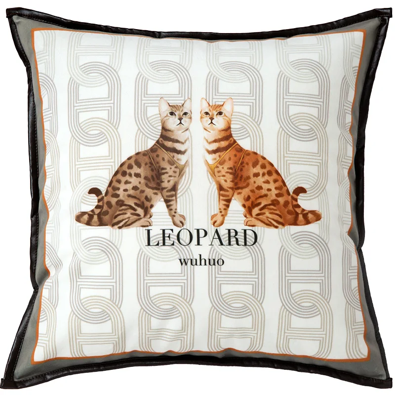 Роскошная леопардовая подушка в американском ретро-стиле с котом декоративная