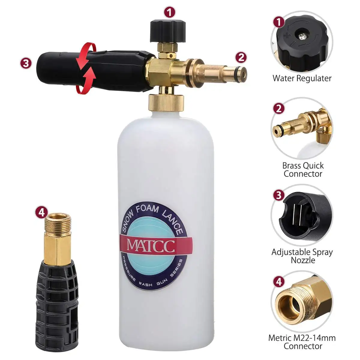 

2021 New Version Foam Cannon Large Bottle Mouth Car Foam wash for Power Washer Gun Water Foam Cannon 1L Bottle