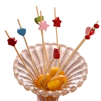 disposable flower stick color bamboo stick fruit stick creative fruit toothpick cocktail decorative stick fruit dessert fork
