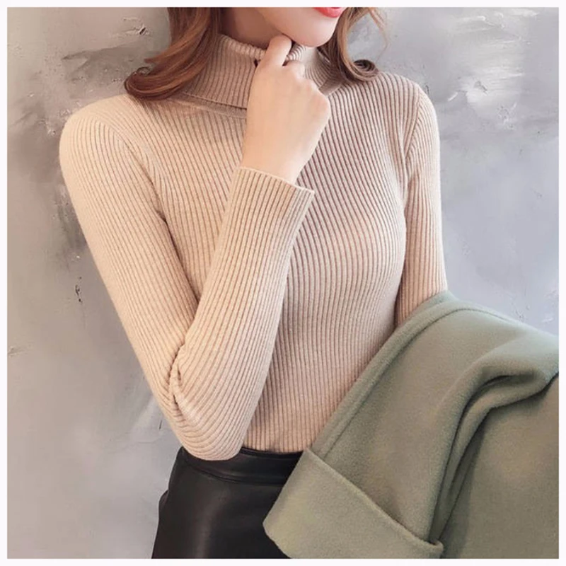 Модный корейский женский свитер JMPRS с высоким воротником осенне-зимний пуловер