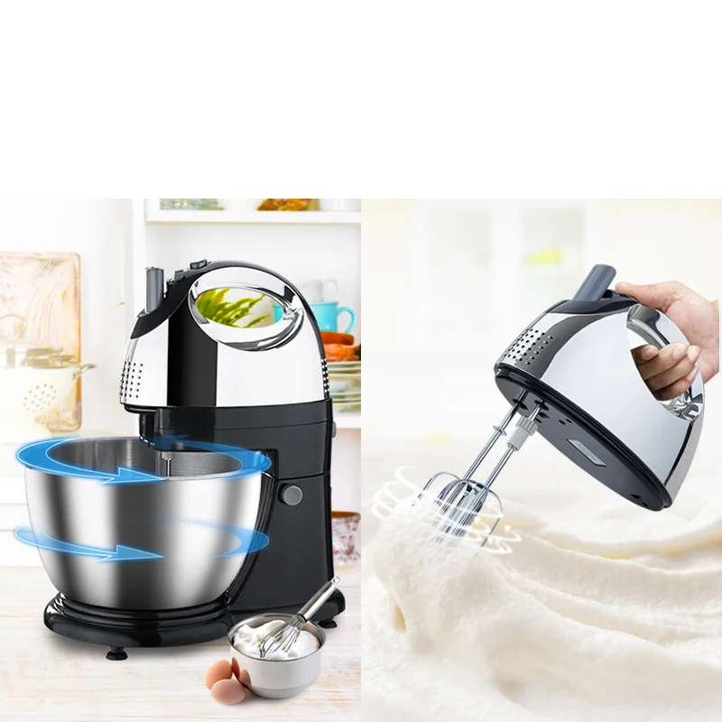 

JIQI 4L Stainless Steel Bowl Electric Stand Food Mixer Egg Beater Cream Blender Handheld Whisk Cake Bread Dough Kneading Machine