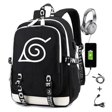 Men Anime Backpack Student School Bag with Usb Charging Printing Gaara Sasuke Uchiha Laptop Casual Travel Backpacks
