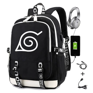 men anime backpack student school bag with usb charging printing gaara sasuke uchiha laptop casual travel backpacks free global shipping