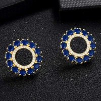 high quality simple round full crystal rhinestone copper stud earrings for women girls korean statement earrings fashion jewelry
