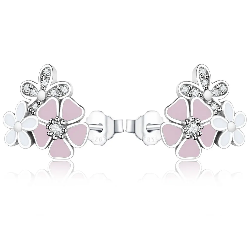 

2018 Autumn New 100% 925 Sterling Silver Poetic Cherry Blooms Flowers Stud Earrings For Women Authentic Jewelry Making Gift