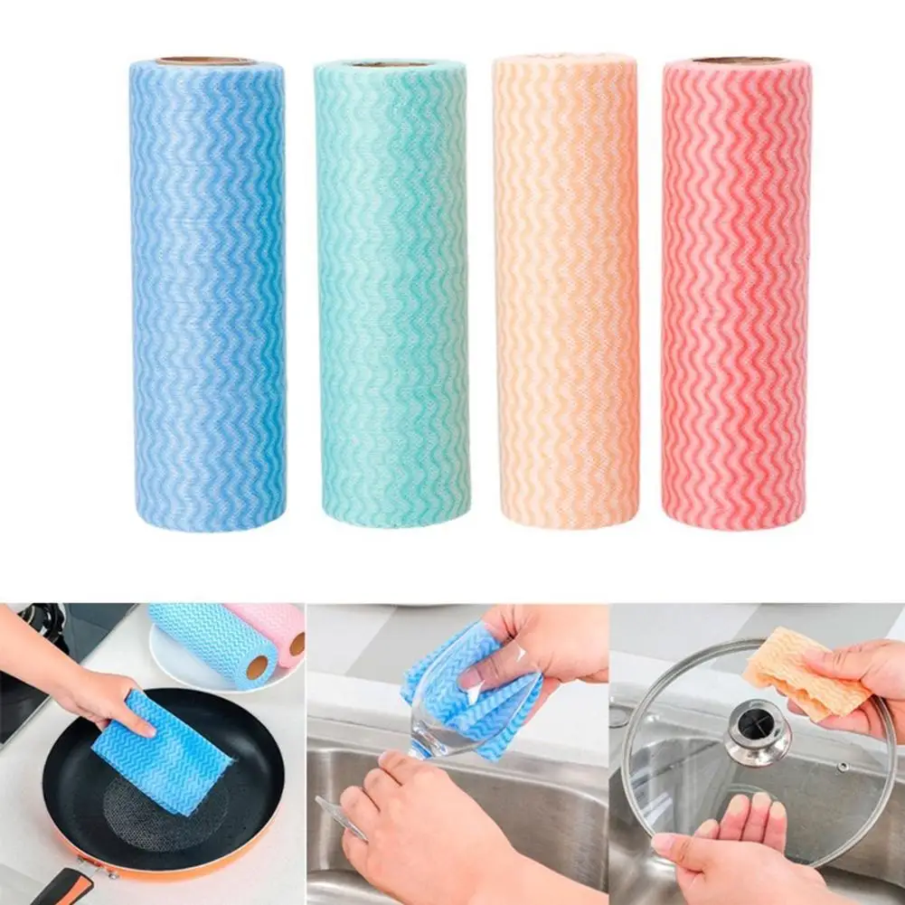 

50Sheets/Roll Disposable Non-woven Fabric Dishcloth Kitchen Cleaning Towels Rags