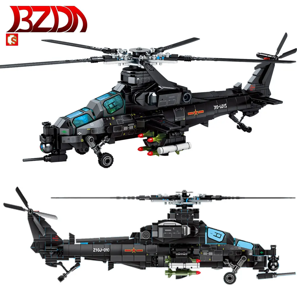 

BZDA Police Military Z-10 Armed Helicopter Building Blocks Swat Forces Plane Model Bricks Education Figures Bricks Children Toys