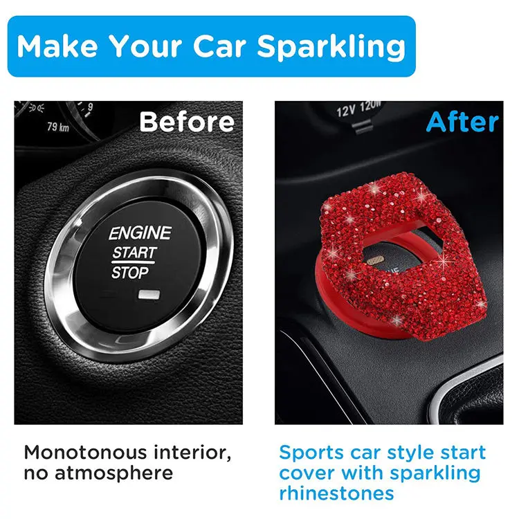 

Bling Rhinestones Crystal Vehicle Car Interior Engine Start Stop Button Decoration Emblem Sticker